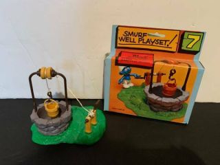 Smurfs Wishing Well Smurf Playset Water Bucket 1980 Vintage Garden Toy 7 W/box