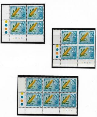 Rhodesia,  1967 Dual Currency Issue,  1/ - /10c Sg 409,  In 3 Plate Blocks Mnh,