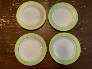 Vintage Pyrex Lime Green With Gold Trim 10 Inch Dinner Plate Set Of 4 C