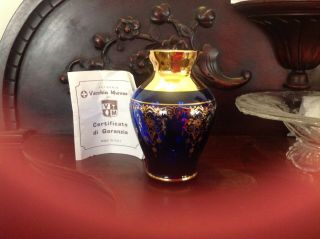 Vintage Vecchia Murano Art Glass Vase Cobalt Blue 24 Kt.  Gold Vr Hallmark 5 "