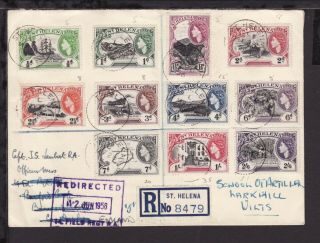 St Helena 1956 Registered Cover To Whitshire England Qe2 Stamps Set To 2s6d Rare