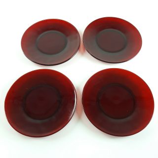 Vintage Ruby Red Plates Hand Blown Art Glass 6 " Set Of 4