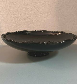 Vintage Black Amethyst Large Glass Fruit - Console Bowl W/ Scallop Edge Pedestal