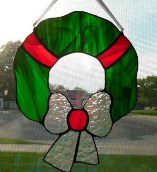 Handmade Stained Glass Christmas Wreath Sun Catcher