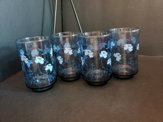 Vintage Blue Floral Libbey 6oz Juice Glasses (set Of 4)