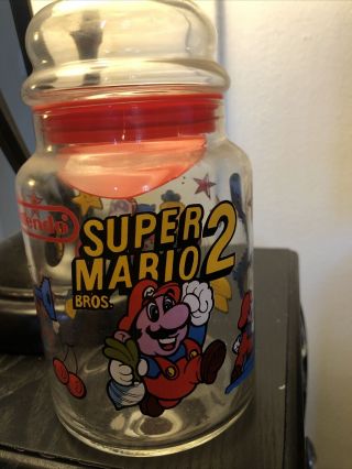 Vintage 1989 Nintendo Nes Mario Bros 2 Glass Canister Jar With Lid - Rare