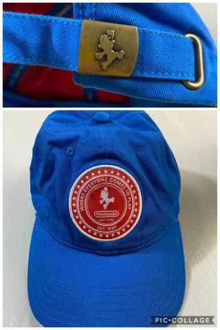 Rare Official Nintendo York Promo Mario Strapback Hat Cap Blue