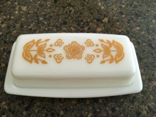 Vintage PYREX BUTTERFLY GOLD Butter Dish WITH Cover 2