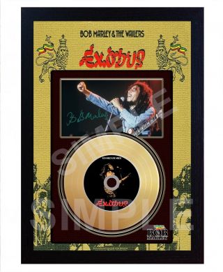 Bob Marley Exodus Mini Gold Vinyl Cd Record Signed Framed Photo Print