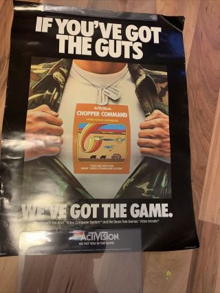Rare Vintage 1982 Activision Atari Chopper Command Promotional Poster Us Army