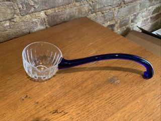 Vintage Duncan & Miller Hobnail Clear Glass Punch Bowl Ladle With Cobalt Handle1