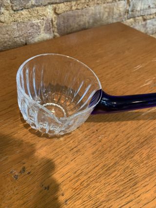 Vintage Duncan & Miller Hobnail Clear Glass Punch Bowl Ladle with cobalt handle1 2