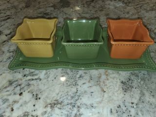 Princess House Pavillion Autumn Square Condiment Dip Bowls And Platter Set Of 4