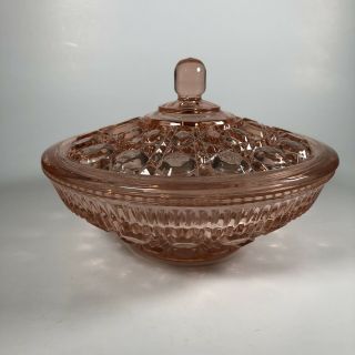 Vintage Pink Depression Glass Candy Dish With Lid Windsor Pattern Indiana Glass