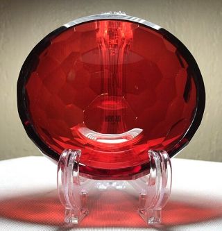 Vintage Oleg Cassini Simon Design Ruby Red Broadway Crystal Candy Bowl Dish 4.  5 "