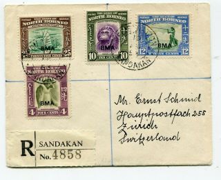North Borneo Regist.  Cover Sandakan To Zurich Switzerland 19.  8.  1953