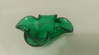 Vintage Bubble Art Glass Ashtray Bowl Form Emerald Green