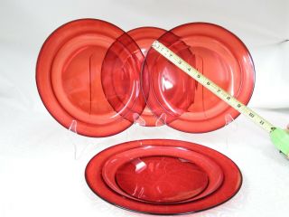 4 Vintage Arcoroc Ruby Red Glass Dinner Plates 9 - 3/8 