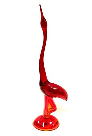 Vintage Ruby Red Viking Art Glass Egret,  Crane,  Bird Figurine Long Neck 11.  25 "