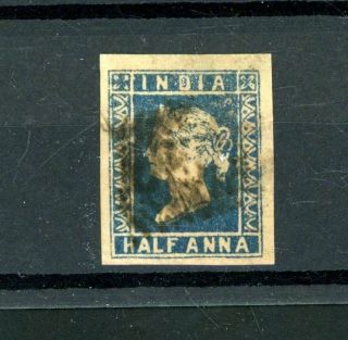 India 1854 Half Anna Blue,  Die I,  Sg 2/5 Fine - (j123)