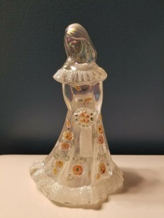 Fenton Glass Bridesmaid Clear Iridescent With Hand Painted Roses S Smith.