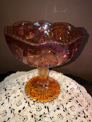 Imperial Marigold Hobstar Compote Vintage Carnival Glass Pedestal Dish Bowl