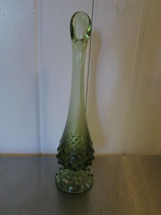 Vtg Fenton Art Glass Colonial Green Hobnail Swung Bud Vase 9 7/8 " Tall Avocado