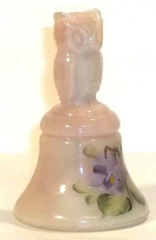 Boyd Glass Made in 2001 Owl Bell Pink Vaseline Hand Decorated Painted FUND 3