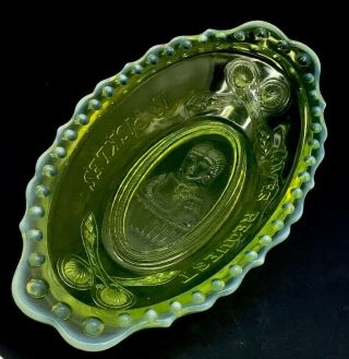 Imperial Glass Vaseline Opalescent Pickle Dish - “loves Request Is Pickles”