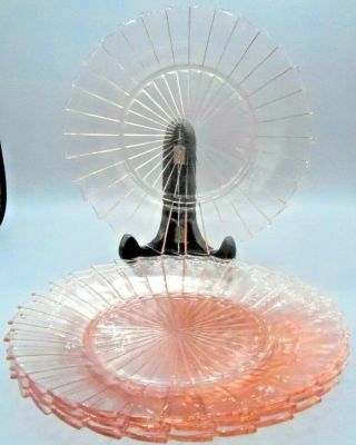 4 Pink Depression Glass Dinner Plates - Jeannette Glass Co - Sierra Or Pinwheel