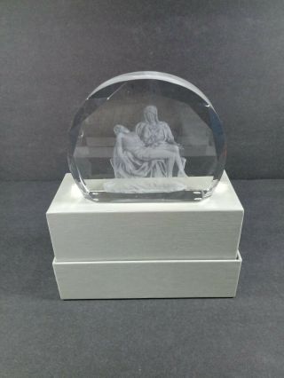 Clear Crystal Glass Paperweight 3d Etched Pieta By Michel Angelo