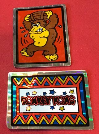 Two Donkey Kong Machine Prism Stickers Vintage 1980s - Nintendo