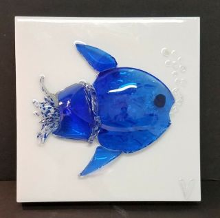 Vicki Grer Hand Blown Artisan Art Glass Fish Sculpture On Display 12x12