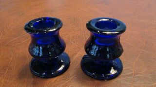 Vintage Cobalt Blue Footed Glass Candlesticks Holders