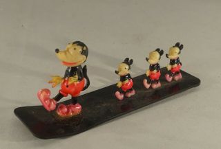 Vintage Walt Disney Mickey Mouse Bakelite Plastic Figurines On Base 2 "