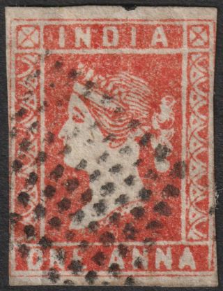 India 1854 Qv 1a Red Die I Sg12 Cat £80 2 Margins W Dots Postmark