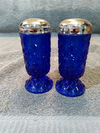 Vintage Fenton Cobalt Blue Glass Salt And Pepper Shakers