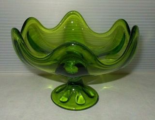 Mid Century Modern Vintage Viking Glass Avocado Green Epic 6 Petal 7 " Compote