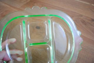 Vintage Green Uranium Depression Glass 4 Part Divided Tray Fluorescent 3