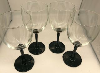 Vintage Luminarc France Black Stem Wine Glasses Arcoroc 7 1/8 Set of Four Domino 2
