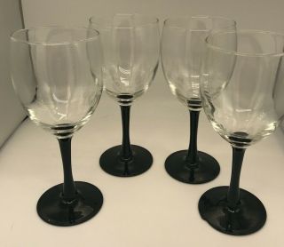Vintage Luminarc France Black Stem Wine Glasses Arcoroc 7 1/8 Set of Four Domino 3