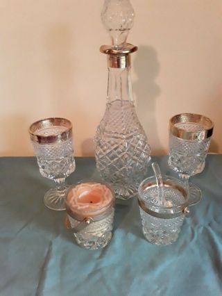 Wexford Anchor Hocking Glass With Gold Trim,  Decanter,  Goblets,  Condiment Bowl