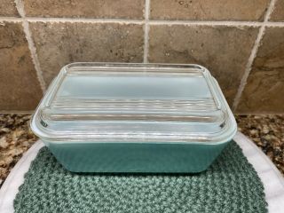 Vintage Pyrex Turquoise Robin Egg 502 Refrigerator Dish Old Style Lid