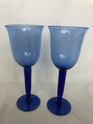 Vintage Cobalt Blue Tall Stemmed Water/ Wine Goblets Glasses 8 7/8 " Tall