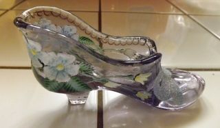 Vintage Artist Signed Hand Painted Fenton Lavender Purple Glass Shoe (cs03)