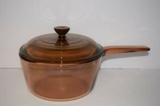 Vintage Corning Ware Visions Amber Glass 1.  5l Sauce Pot W/ Lid