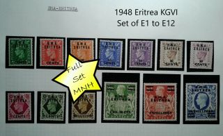 British Occupation Of Italian Colonies Bma Eritrea 1948 1949 Kgvi Sg E1 E12 Set