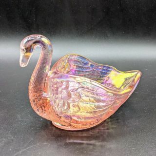 Imperial Lenox Glass Pink Iridescent Carnival Glass Swan Candy Trinket Dish