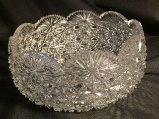 Antique Early American Brilliant Cut Glass Crystal Bowl Early 1900’s 8 Inch