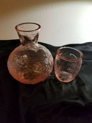 Vintage Pink Depression Glass Bedside Carafe Tumbler Water/wine Set Deco